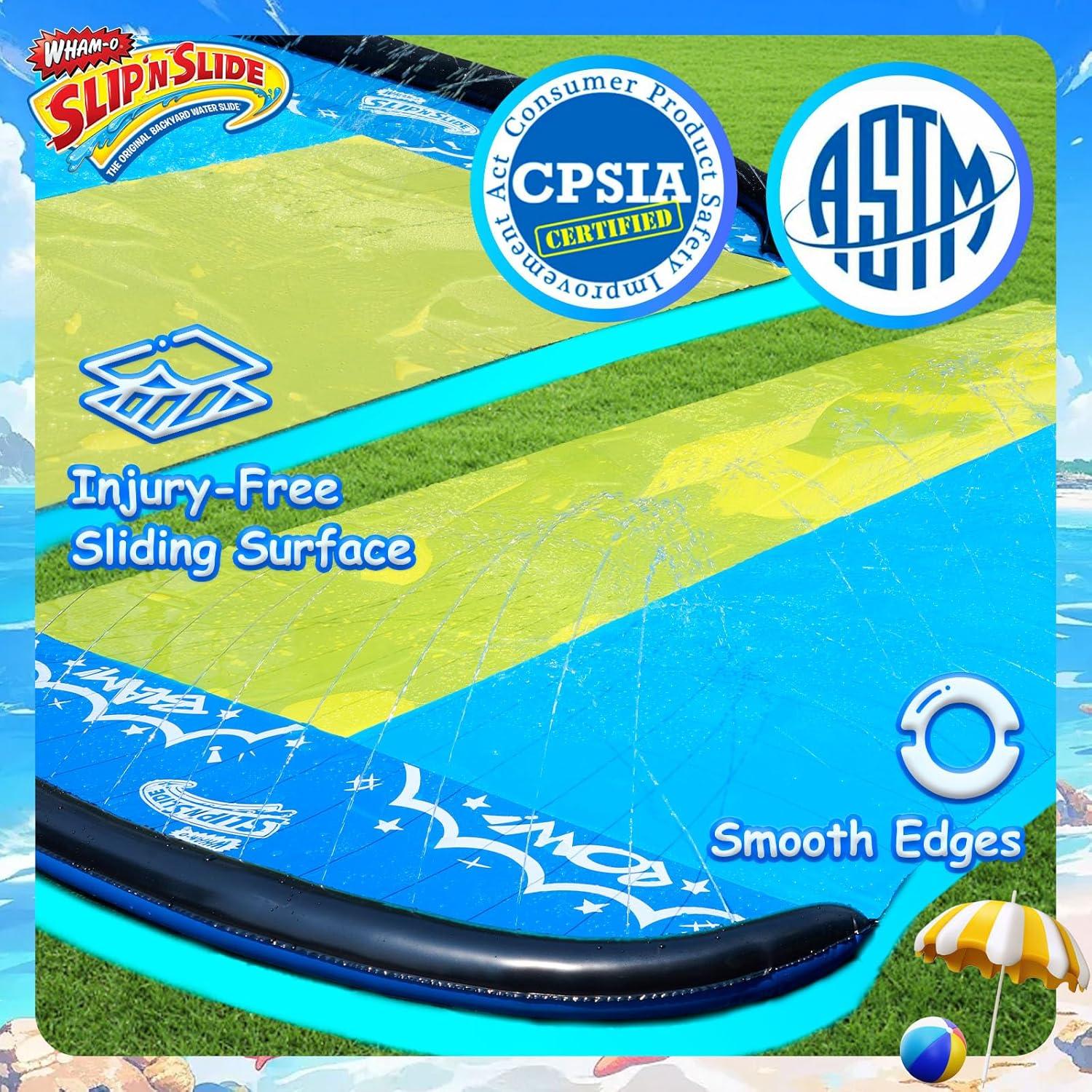 image:imageWhamO Slip N Slide 18ft Wave Rider with Body Boards Lawn Water Slides for Kids Great for Backyard Park Water Parties Summer Outdoor Activities18ftDouble Slides