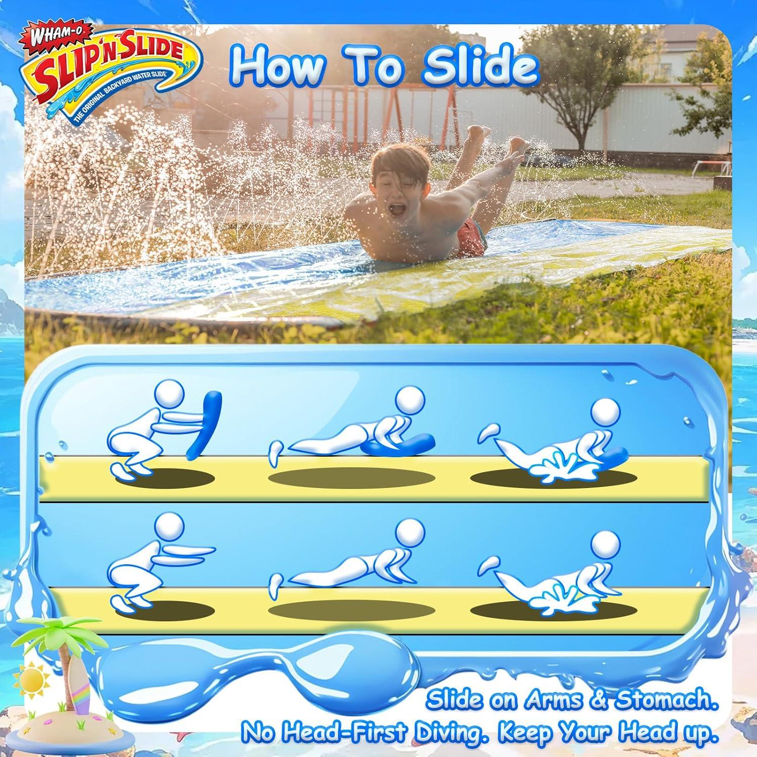 image:imageWhamO Slip N Slide 18ft Wave Rider with Body Boards Lawn Water Slides for Kids Great for Backyard Park Water Parties Summer Outdoor Activities18ftDouble Slides