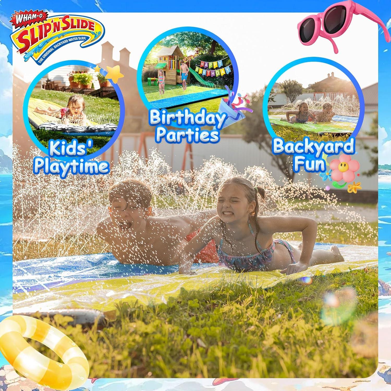 image:imageWhamO Slip N Slide 18ft Wave Rider with Body Boards Lawn Water Slides for Kids Great for Backyard Park Water Parties Summer Outdoor Activities18ftDouble Slides