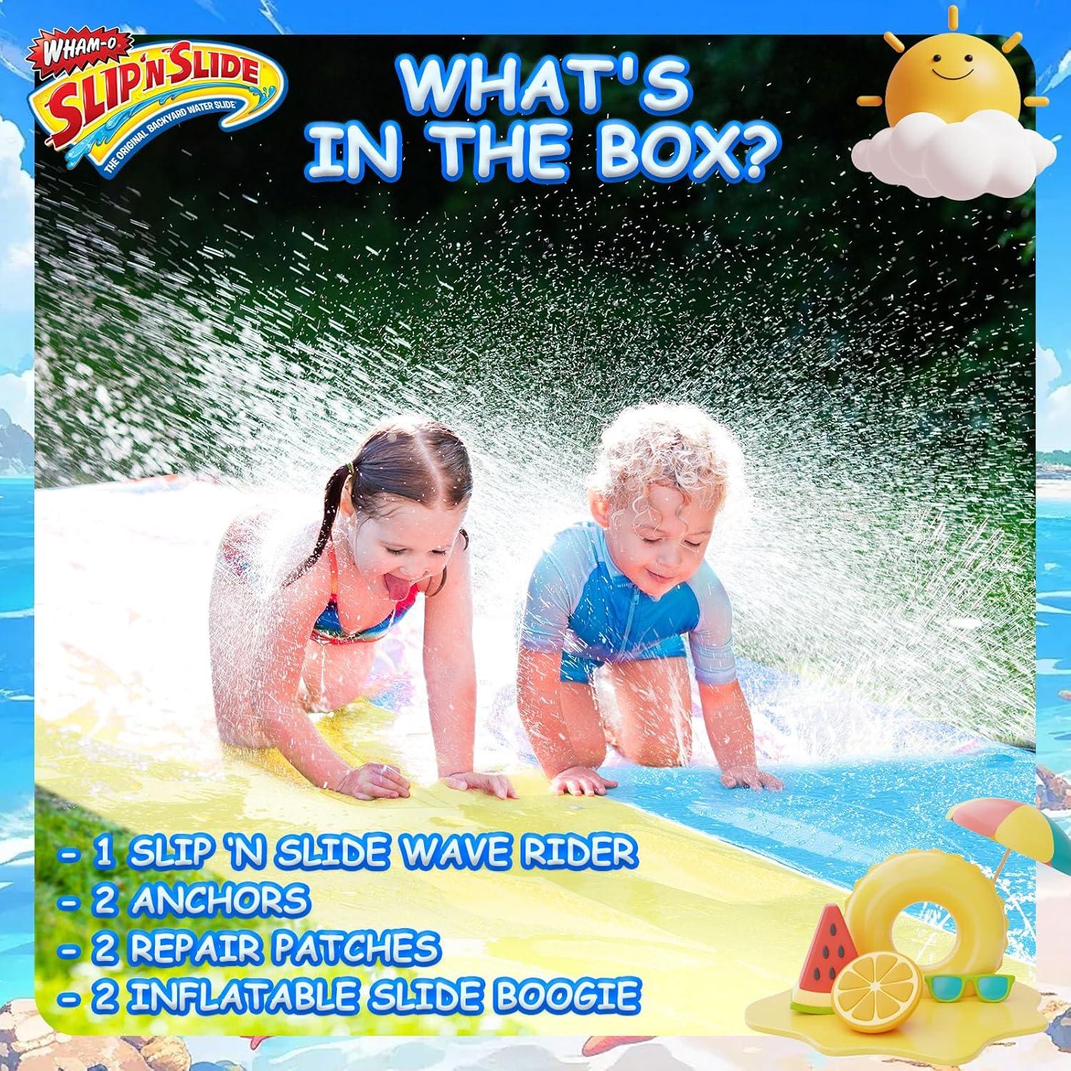 image:imageWhamO Slip N Slide 18ft Wave Rider with Body Boards Lawn Water Slides for Kids Great for Backyard Park Water Parties Summer Outdoor Activities18ftDouble Slides