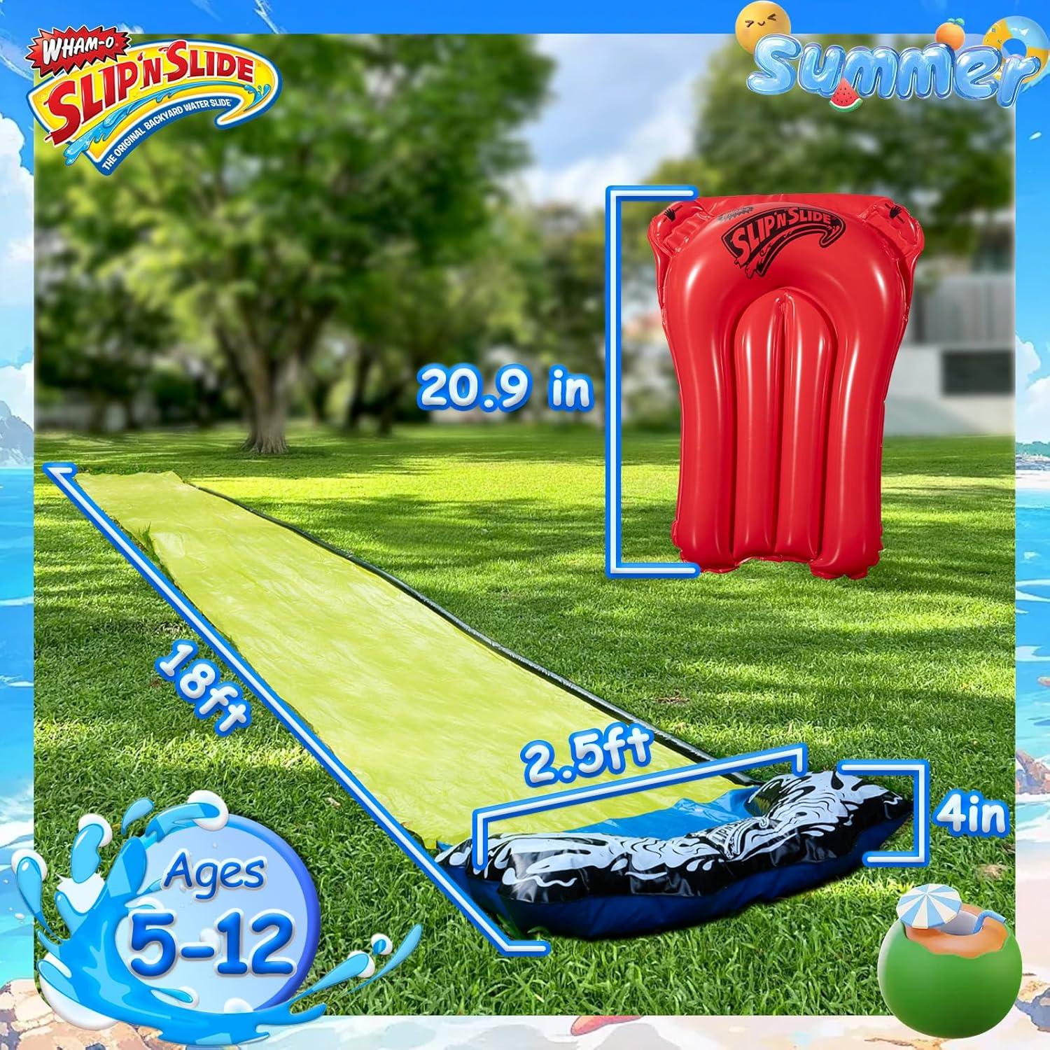 image:imageWhamO Slip N Slide 18ft Wave Rider with Body Boards Lawn Water Slides for Kids Great for Backyard Park Water Parties Summer Outdoor Activities18ftSingle Slides