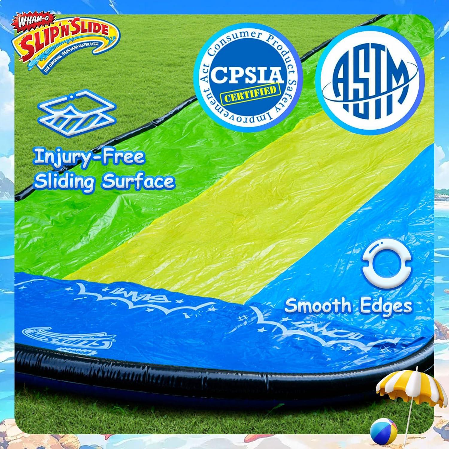 image:imageWhamO Slip N Slide 18ft Wave Rider with Body Boards Lawn Water Slides for Kids Great for Backyard Park Water Parties Summer Outdoor Activities18ftTriple Slides