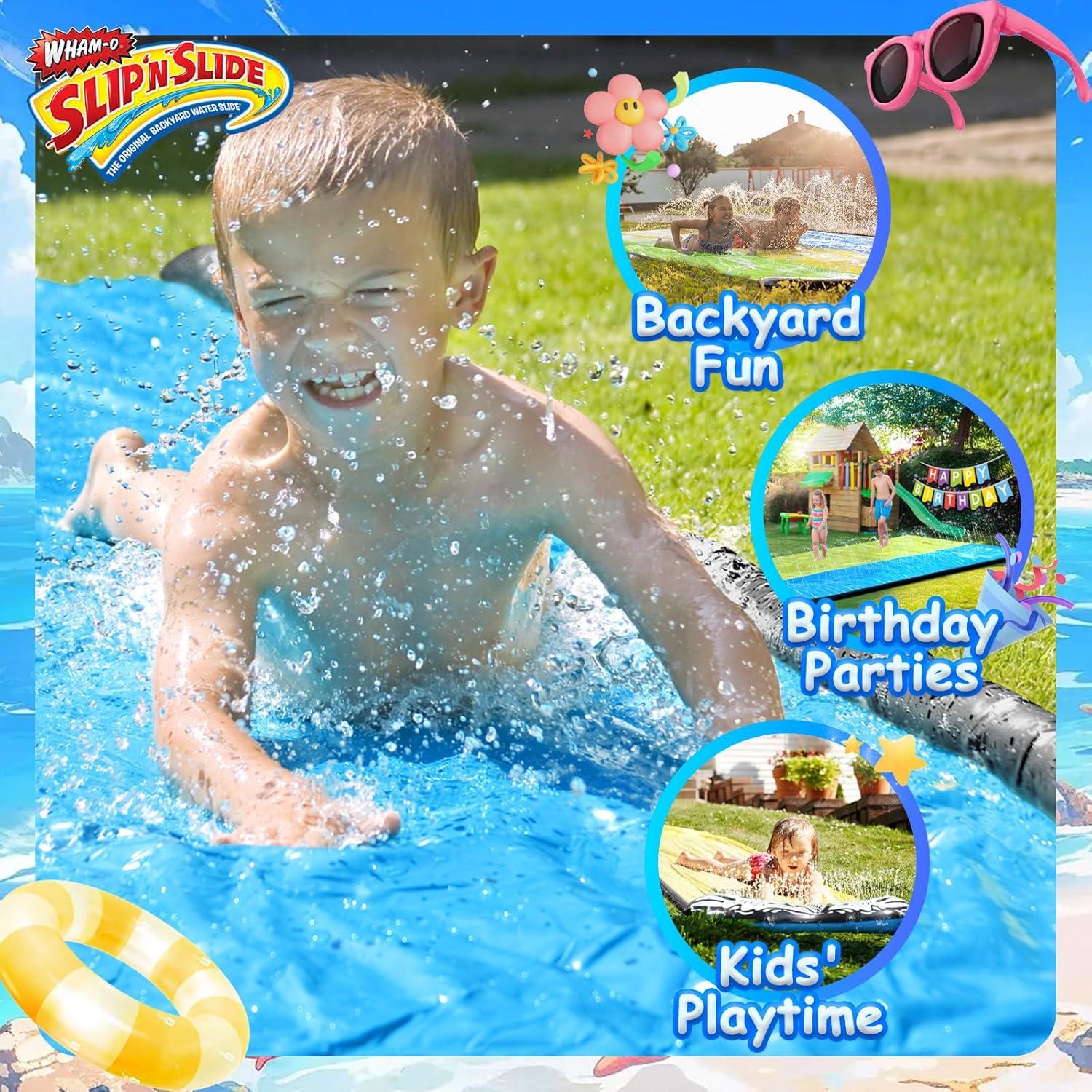 image:imageWhamO Slip N Slide 18ft Wave Rider with Body Boards Lawn Water Slides for Kids Great for Backyard Park Water Parties Summer Outdoor Activities18ftTriple Slides