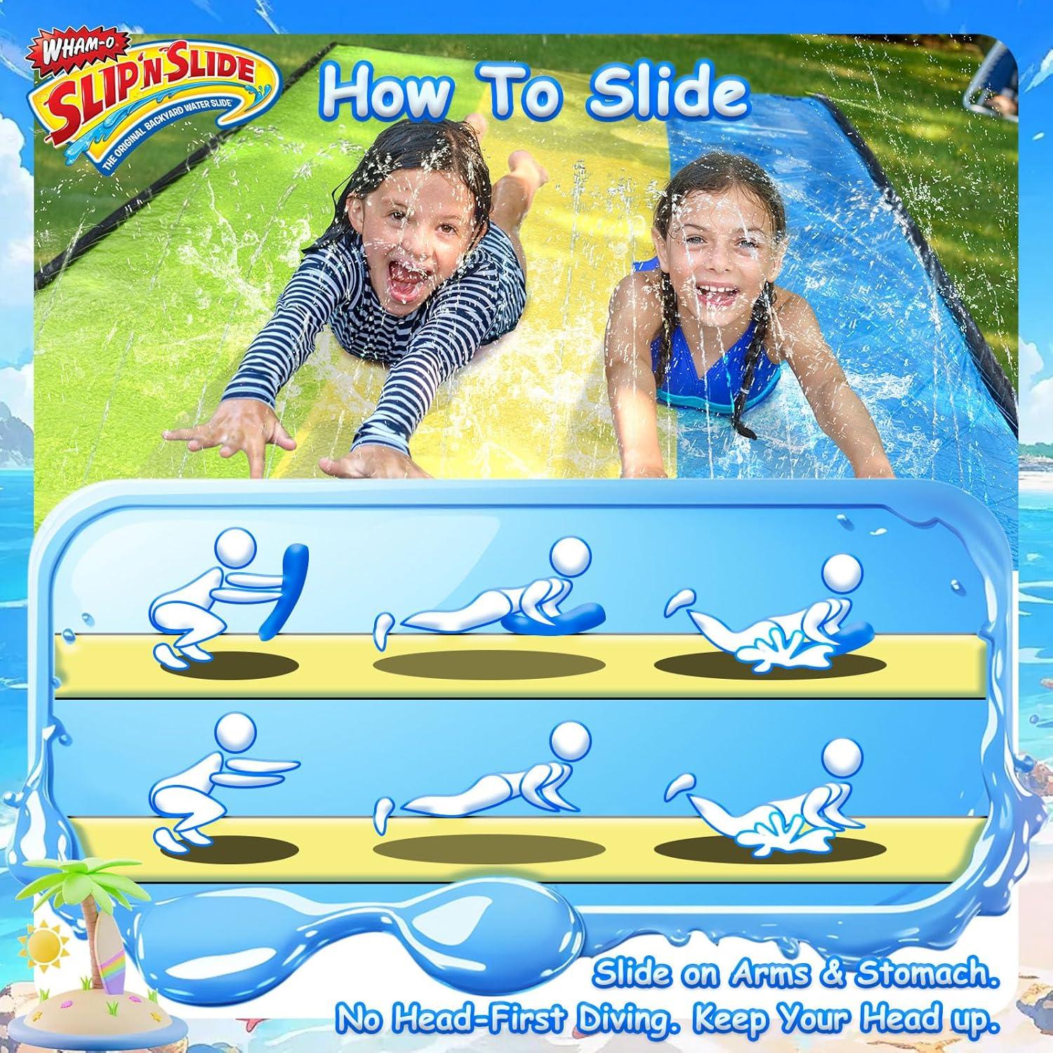 image:imageWhamO Slip N Slide 18ft Wave Rider with Body Boards Lawn Water Slides for Kids Great for Backyard Park Water Parties Summer Outdoor Activities18ftTriple Slides