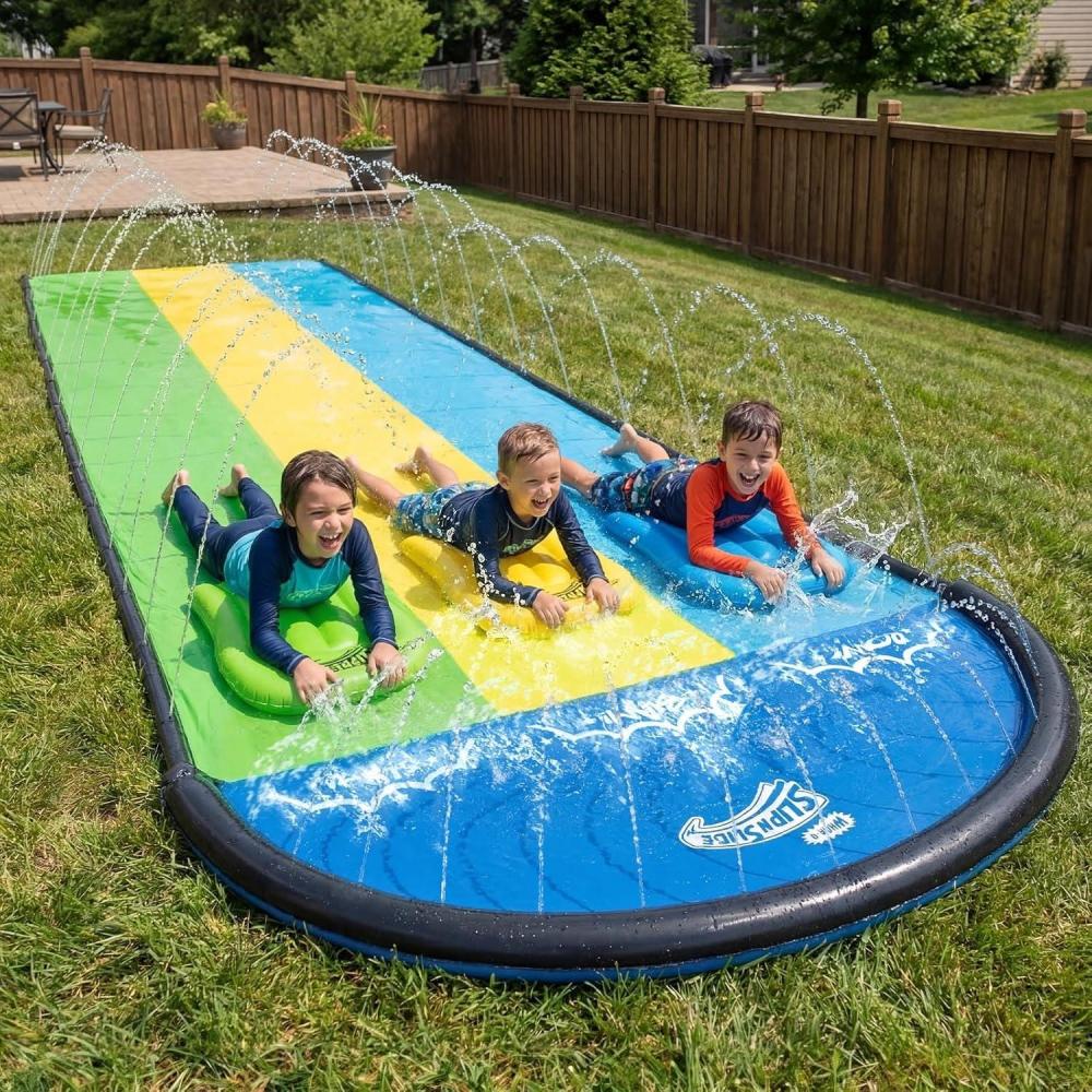 image:imageWhamO Slip N Slide 18ft Wave Rider with Body Boards Lawn Water Slides for Kids Great for Backyard Park Water Parties Summer Outdoor Activities18ftTriple Slides