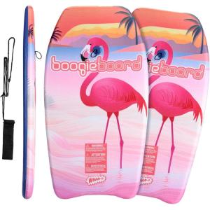 Wham-O Boogie Boards 2 Pack, 33″/37″ Body Board for Beach, Lightweight Bodyboard with Wrist Leash, for Kids Teens Beginners Training(Flamingo(2Pack))